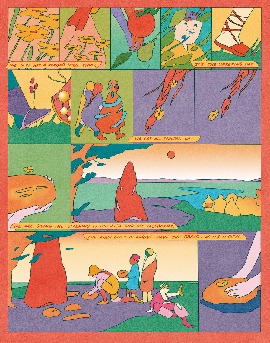Comic strip about spring and ritual by Maria Medem in bright joyous colors