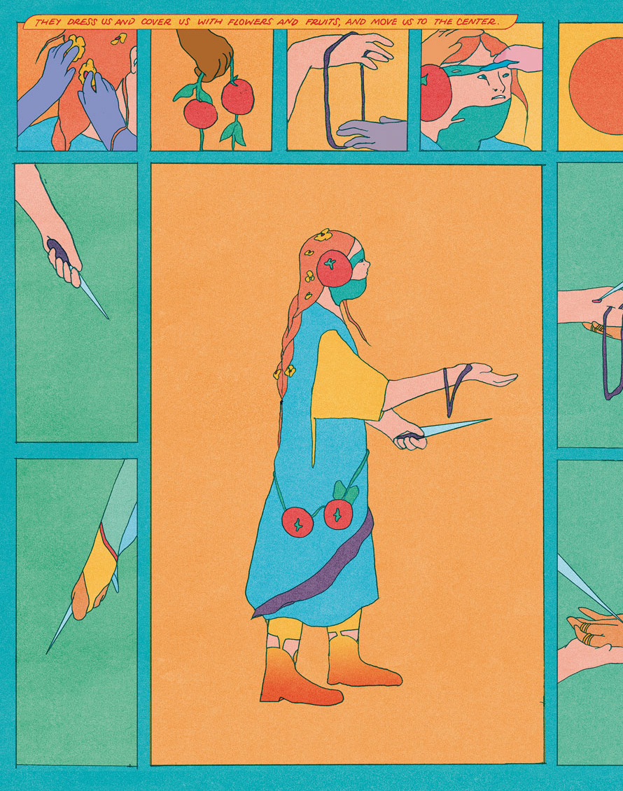 Comic strip about spring and ritual by Maria Medem in bright joyous colors