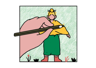 crop of a comic in which a woman is being drawn
