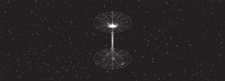 a schematic outline in white of a double tube set against a starry background