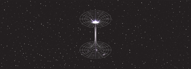a schematic outline in white of a double tube set against a starry background
