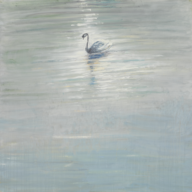 Painting of a solitary swan by Celia Paul.